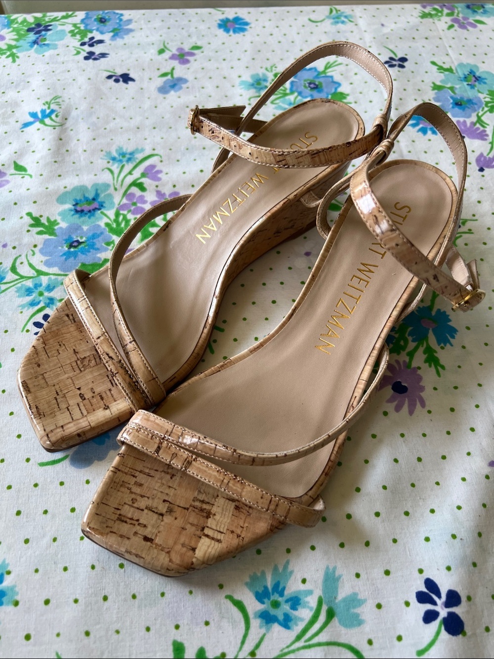 Stuart Weitzman Women's Patent leather Oasis 50 Wedge Ankle Strap Sandal 8.5